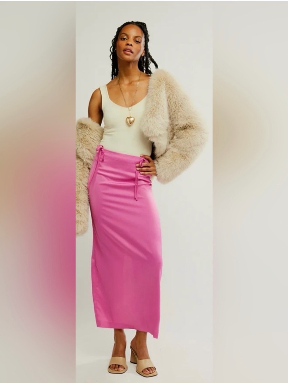 NWT Free People Rosetta column maxi satin skirt in super pink